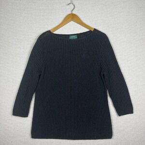 Vtg 90s Lauren Ralph Lauren Sweater Womens M Black Linen Cotton Chunky Beach
